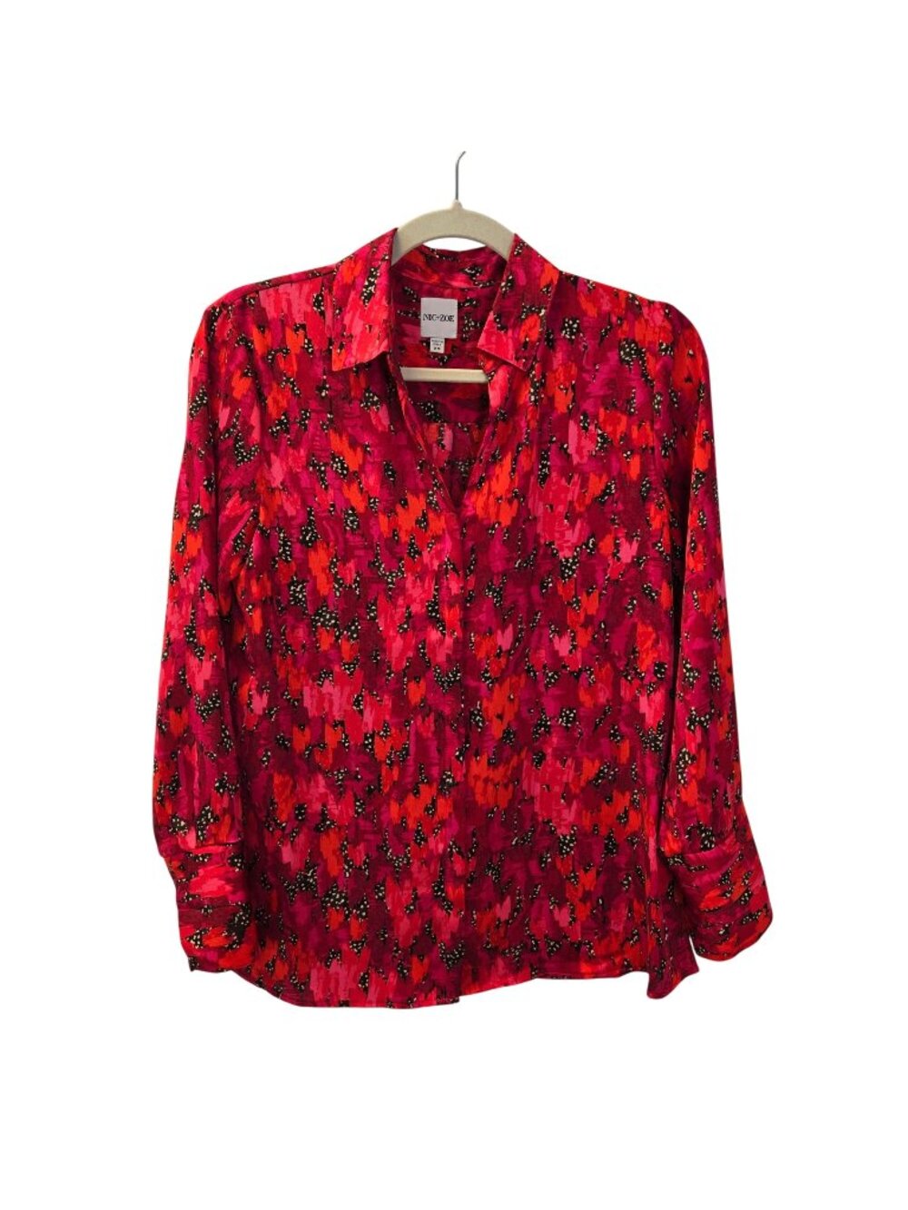 NIC+ZOE Graphic Print Hidden Button Down Split Cuff Blouse Size XS